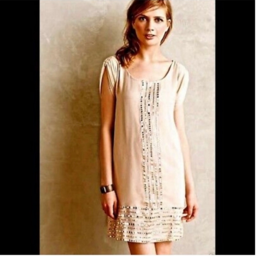 Anthropologie Rehane Mirror Trim Tunic Dress, Size Petite Large